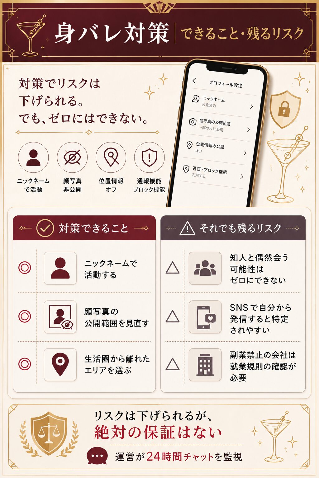 aima身バレ対策でできることと残るリスクの対比図